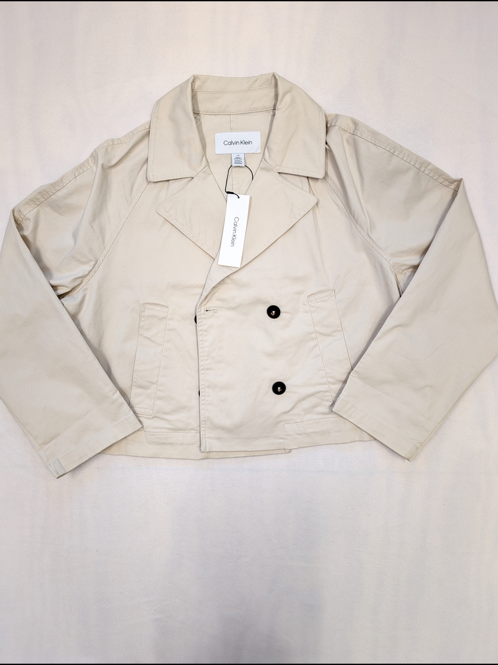 NWT Calvin Klein Cream Double-Breasted Cropped Jacket